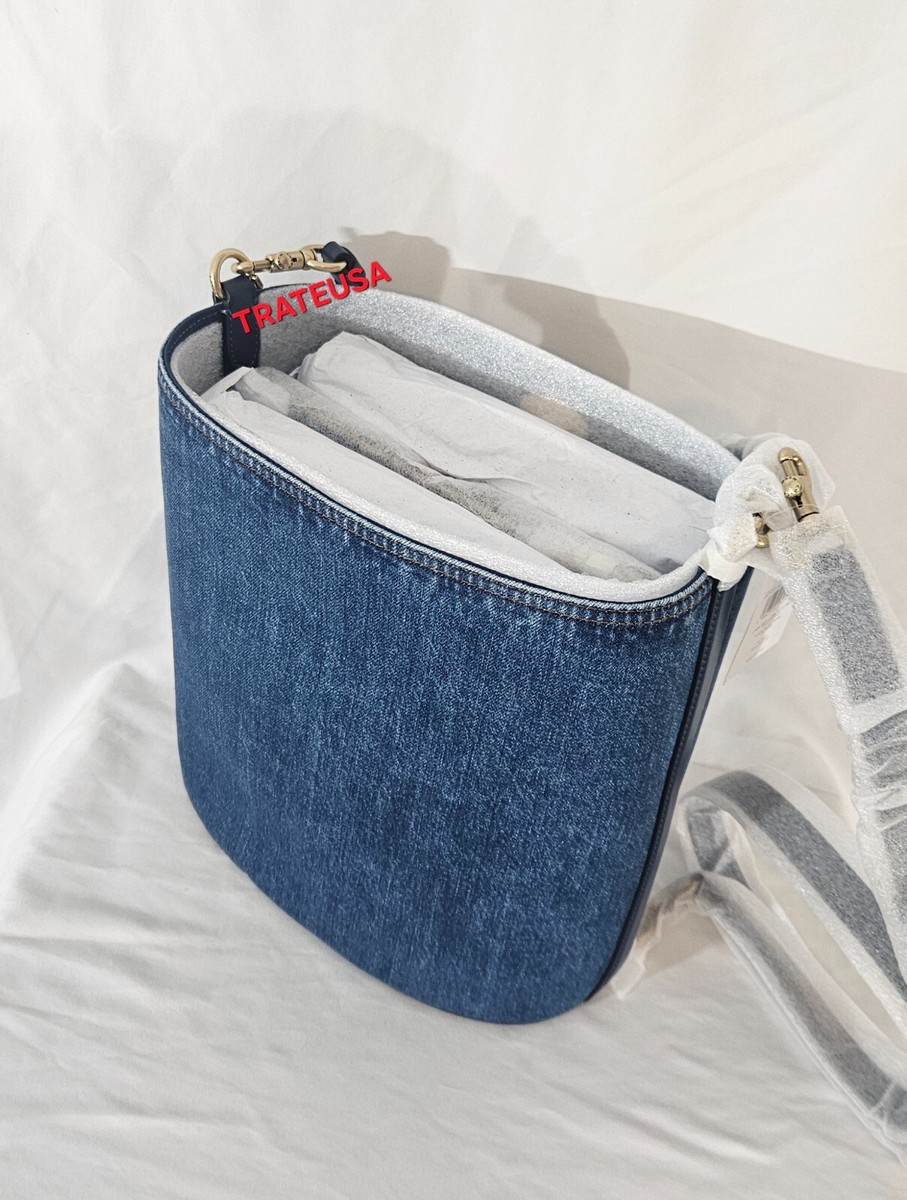 【COACH】Willow Soft Small Denim Bucket Bag NWT COACH Willow Denim Bucket Bag CAT44 Brass/Deep Blue $395