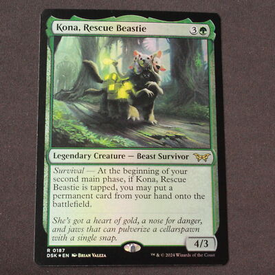Kona, Rescue Beastie (0187) FOIL MTG Duskmourn Rare 187 NM Kona, Rescue Beastie (0187) FOIL MTG Duskmourn Rare 187 NM
