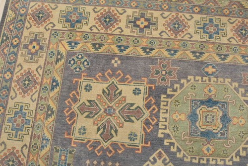 Kazak Rug 9′ x 12’2” Gray Wool Tribal Geometric Hand-Knotted Oriental Carpet - Picture 7 of 15