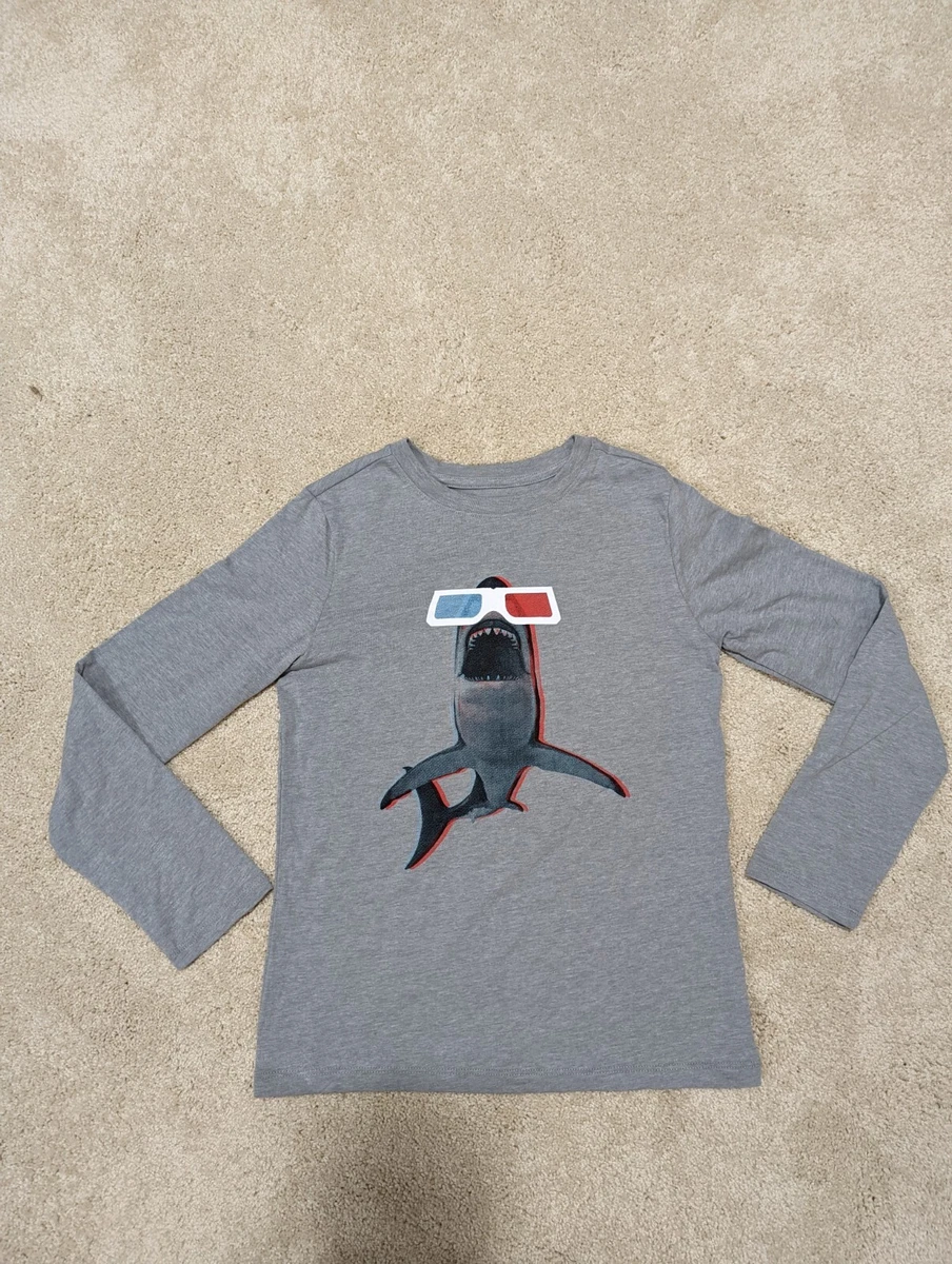 Cat And Jack Long Sleeve T Shirt Boys Medium NWOT Gray Retro Shark