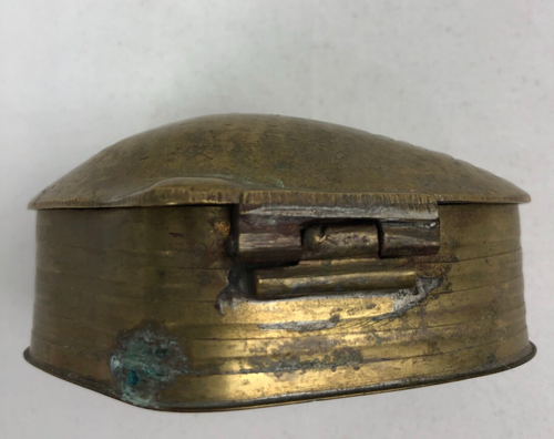 Messing Muschel Muschel aufklappbar Schmuckschatulle Maritim VINTAGE natürliche Patina Indien MARKIERT - Bild 7 von 8