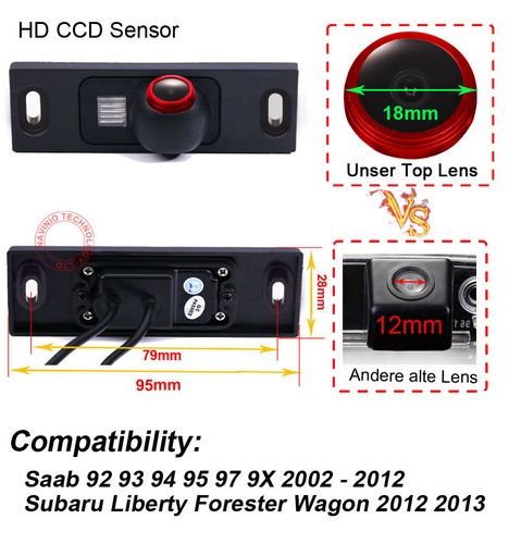 Car rear view Camera for Saab 92 93 94 95 97 9X Subaru Liberty Forester Wagon HD - Bild 4 von 10