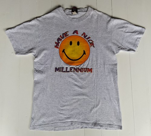 Vintage 90s Smiley Face "Have a Nice Millenium" T-Shirt Size Medium,Nirvana