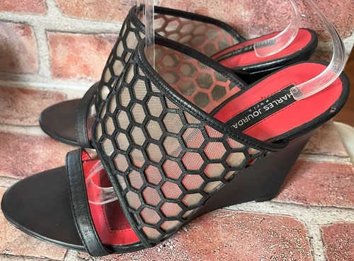 CHARLES JOURDAN PARIS BROWN LEATHER HONEYCOMB MESH WEDGE HEELS LENNOX 10M - Picture 3 of 9