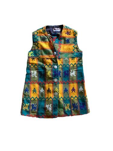 Vtg Embroidered Vest Girls 7 Guatemala Boho Jacket Biltmore Top Yellow Mayan - Picture 3 of 8