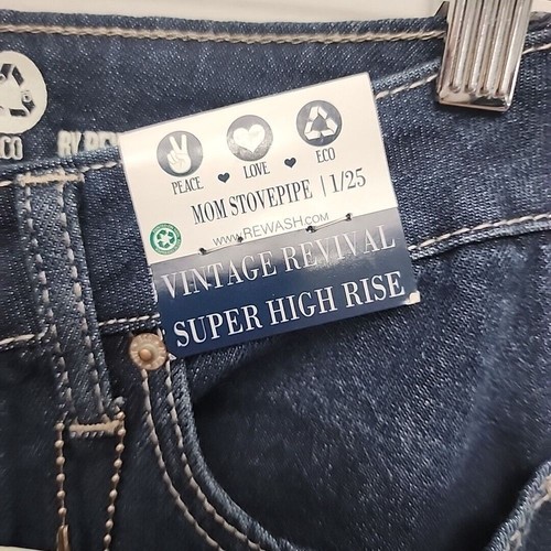 Peace Love Eco Rewash Jeans High Rise Mom Stovepipe Raw Hem Button Fly Size 1/25 - Picture 8 of 12