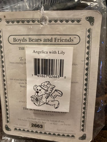 Boyds Bears Vintage Retired Angel Pin -Angelica With Lily - Picture 2 of 2