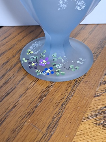 Vintage Blue Frosted Sundae Cups Hand Painted Floral Design Set Of 2 - Picture 3 of 12
