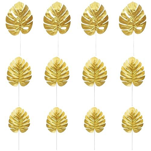 24 Stück Künstliche Gold Palmblätter Tropische Party Blätter Tisch Wand Deko - Bild 1 von 7