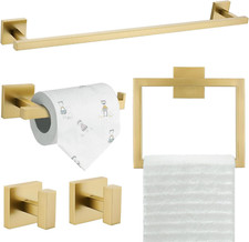 Brushed Gold 5-Piece Bathroom Accessories Set - Wall Mounted Towel Bar Set