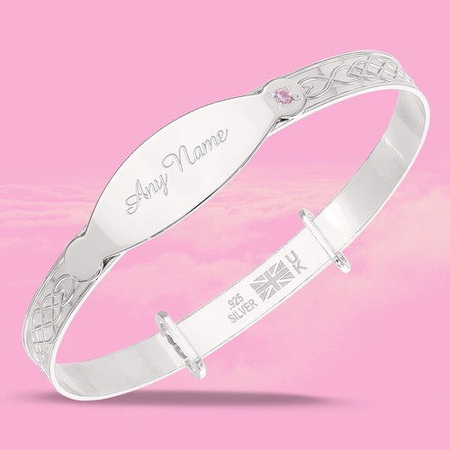Brazalete Dolce Valentina Personalizado Niños Niña Plateado Bautizo Rosa Circonita cúbica - Imagen 8 de 14