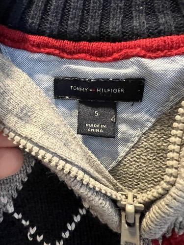 Suéter Tommy Hilfiger Argyle 5Y Gris Marino Rojo 1/4 Cremallera Abuelo Preppy - Imagen 2 de 6