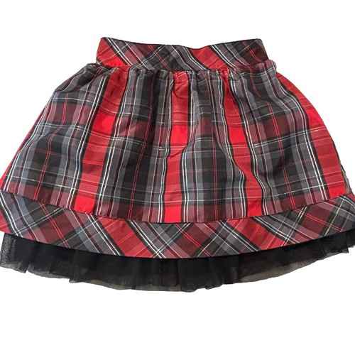 Cherokee Holiday Skirt Red Black Silver Plaid Lined Net Trim Girls M 7/8 - Picture 3 of 6