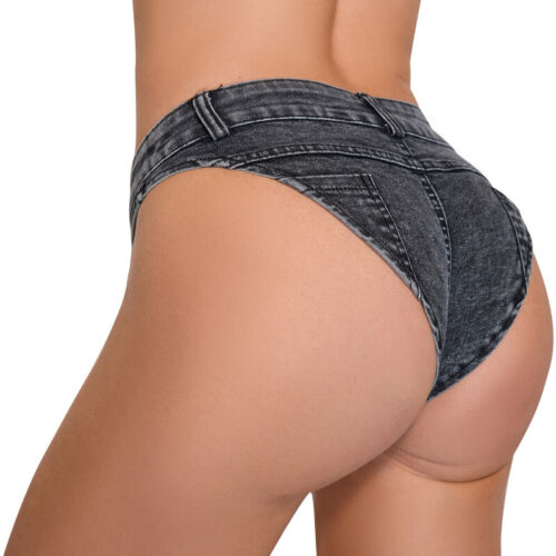 Sexy Women Stretchy Denim Thong Micro Shorts Low Waist Mini Jeans Hot Pants Chic - Picture 1 of 10