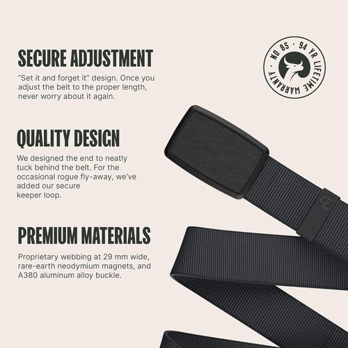 Men's Stretch Nylon Low Profile Belt with Magnetic Buckle for Everyday Comfort - Picture 4 of 9