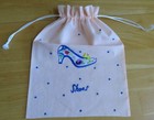 NEW Pretty Hand Embroidered Shoes 'Chaussures' Cotton Bag - Peach