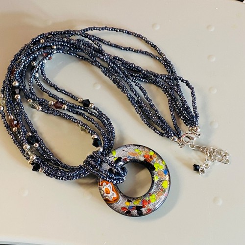 Collar de Cuentas Multistrand Centro Vidrio Focal Donut Cuentas Multicolor Ajustable - Imagen 4 de 19
