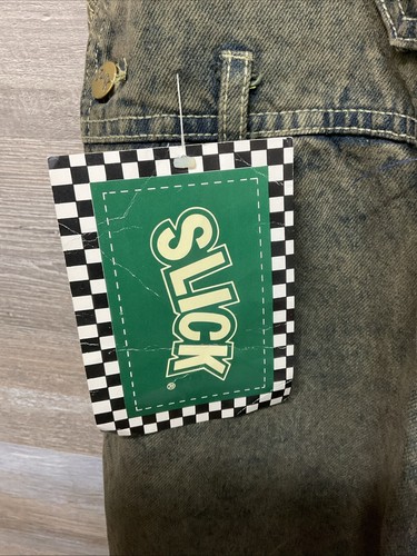 New SLICK Grunge Surf Skate Denim Jean Overalls Acid Washed Green Patch L 34 - Picture 6 of 16