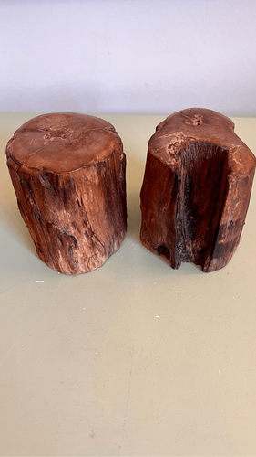 Vintage Artisan Crafted Redwood Live Edge Salt Pepper Shakers Log Stump Huggie - Picture 2 of 10