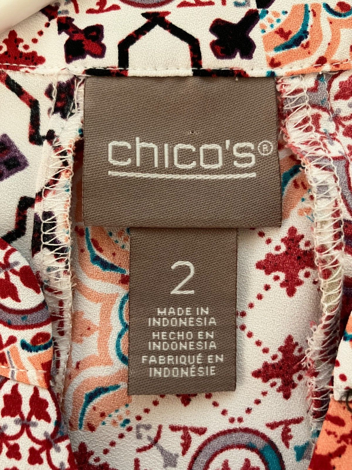 Chico’s Patchwork Flutter Sleeve Top Geometric Hi… - image 6