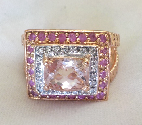 Gorgeous 14K Rose Gold Morganite Sapphire Diamond Ring - 6.80 gms, Sz 8, 1.64 ct - Picture 2 of 14