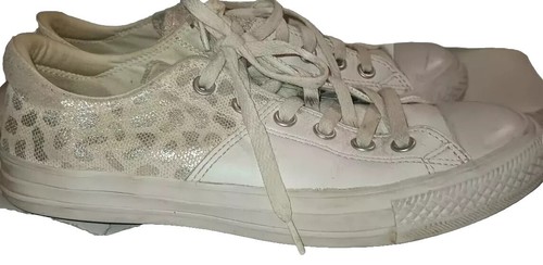 Converse CTAS Sneaker weißes Leder silber Tiermotiv Lo-Top Damen Größe 9 - Bild 7 von 11
