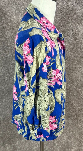 Chicos Jacket Womens 2 Large Blue Pink Tropical Floral Linen 3/4 Sleeve Beachy - Picture 5 of 9