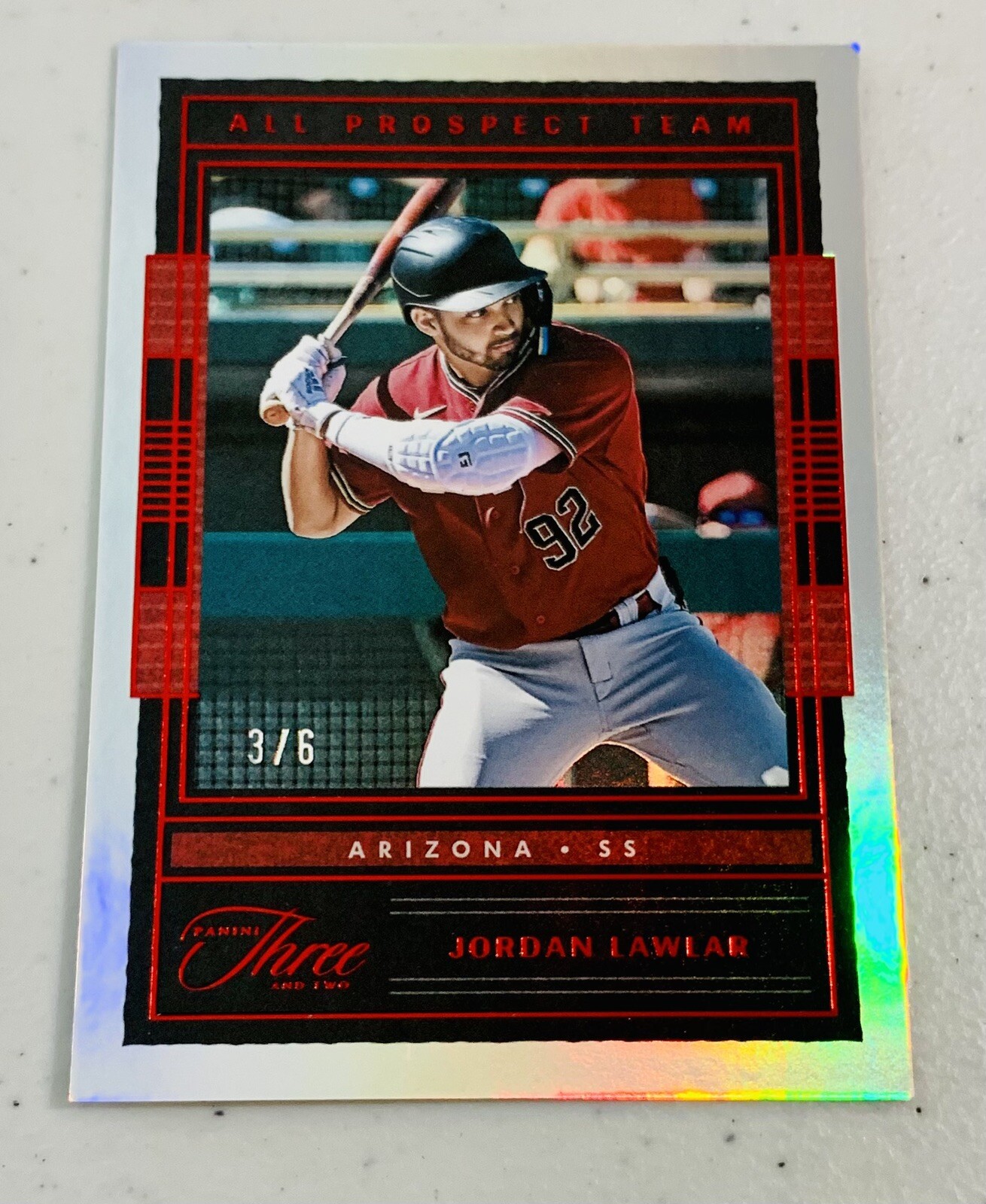 Jordan Lawlar 3/6 FOTL Prospect Insert 2023 Panini Three And Two Baseball Card