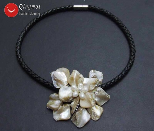 Collar colgante de 70 mm con flor blanca cáscara para mujer cuerda blanca perla gargantas de 18 - Imagen 3 de 6