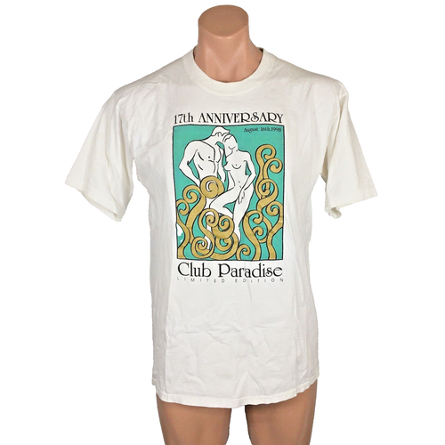 VTG 90s 17th Anniversary Club Paradise Limited Edition White Art Tee T-shirt L