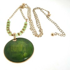 Kenneth Cole Beaded Necklace Green Enamel Pendant