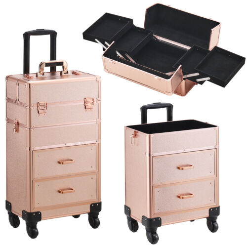 Makeup Trolley 4 in 1 Beauty Trolley Case +2 Drawers Hairdressing Case on Wheels - Picture 20 of 51