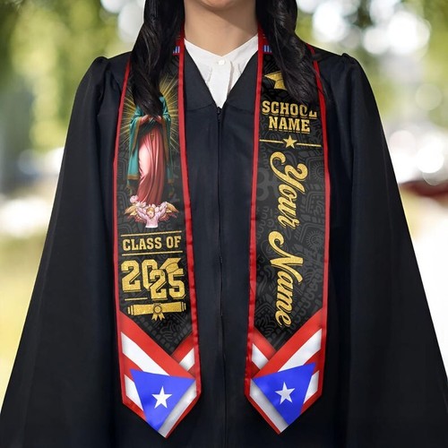 Puerto Rico Flag Graduation Stole, Custom Name, Class of 2025 - Picture 6 of 10