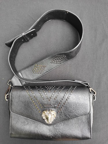 Replay Black Crossbody Bag Faux Leather Ram Metal Logo - Picture 7 of 8