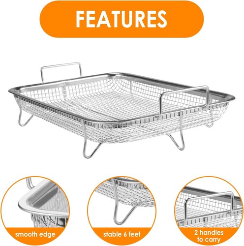 2pc Air Fryer Basket For Oven Stainless Steel Grill Basket Non-stick Basket 6 Ft - Picture 3 of 9