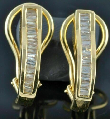 2Ct Lab Created Baguette Cut Diamond Omega Back Hoop Earrings 14K Gold Plated - Picture 1 of 1
