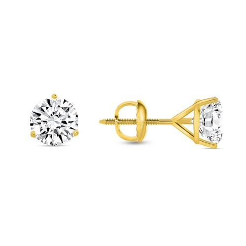 2.50 Ct Round Cut Earrings Studs Solid 18K Yellow Gold Screw Back Martini - Picture 1 of 3