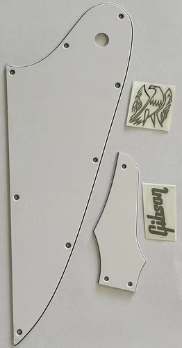 Guitar Pickguard For Gibson Firebird & Truss Rod Cover Silver "Logo" 3 Ply White