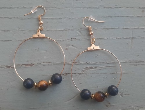Shungite Secret Synergy Stones Black Tourmaline Hematite Earrings Gold Hoops - Picture 5 of 7
