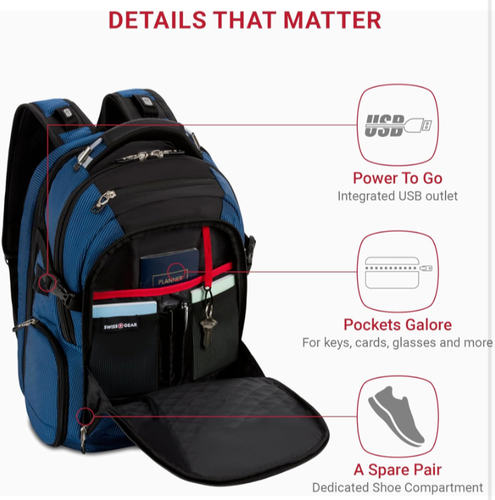 SwissGear Travel Tech Elite, negro/azul, grande - Imagen 3 de 7
