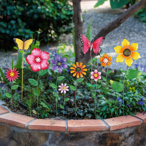 Garden Decor for Outside, Set of 10 Metal Flowers Decorative Garden Stakes for S - Picture 2 of 12