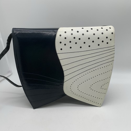 VTG 80s Stuart Weitzman clutch shoulder bag VGC navy white shaped quirky - Picture 2 of 9