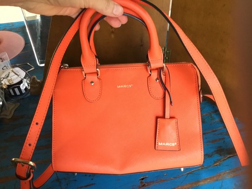 Marcs small hand shoulder bag bright orange marked handcrafted leather - Picture 10 of 23