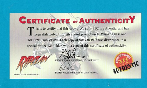 Ripclaw Wizard 1/2 Comic Book - With Certificate of Authenticity - Picture 2 of 3