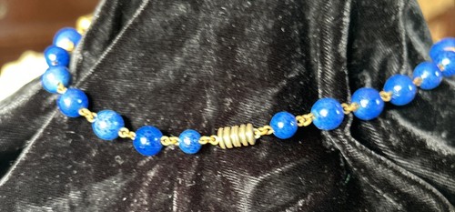 Vintage Art Deco Blue Peking Glass And Ornate Brass Louis Rousselet? Necklace - Picture 5 of 7