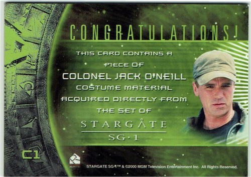 Stargate SG-1 Premiere Edition 2001 Costume Card C1 Colonel Jack O'Neill - Picture 2 of 2