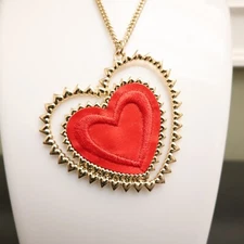 Thalia Sodi necklace red heart satin long goldtone chain signed adjustable