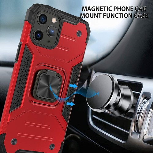 Coque iPhone 12 Pro Max 6,7" Qualité Armure avec Support Anneau Rotatif Coque Rigide - Rouge - Photo 3 sur 8
