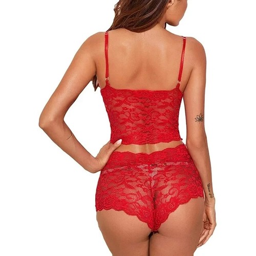 Lilosy Sexy Sheer Floral Lace Pajamas Lingerie Set High Waist Sleepwear Bra and - Picture 2 of 4