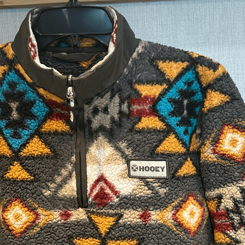 Hooey Youth Sherpa Fleece Pullover Sz Large Southwest Western 1/4 Zip Front Pock - Picture 2 of 8